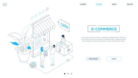 E-commerce - line design style isometric web banner Stock Illustration
