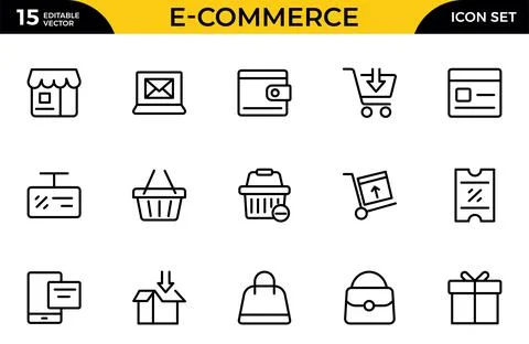 E-Commerce line icons set. E-Commerce, Shop, Online Shopping icons collecti.. Illustrazione stock