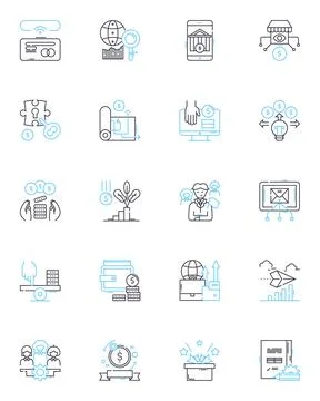 E-commerce linear icons set. Online, Marketplace, Retail, Shopping, Consumerism Illustrazione stock