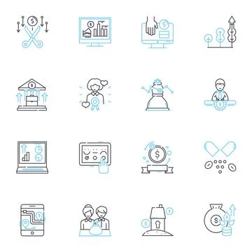 E-commerce linear icons set. Online, Marketplace, Retail, Shopping, Consumerism Stock Illustration
