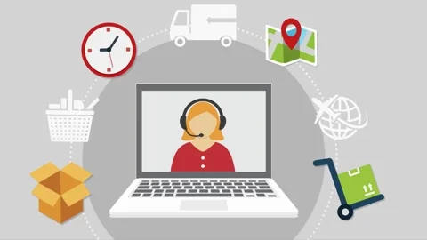 E-commerce logistics and customer support illustrated with flat design elemen Stock Footage 310259384
