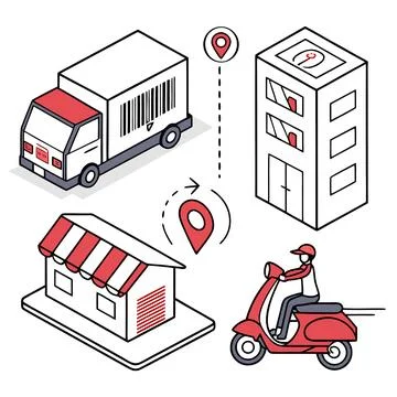E-commerce logistics delivery service and shipping network illustration Stock Illustration