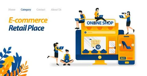 E-commerce Makes It Easy to Shop From Anywhere on Screen. Buy Lots of Goods F 스톡 일러스트