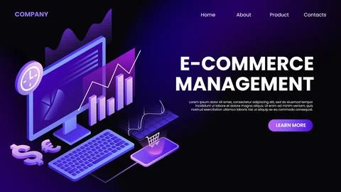 E-Commerce Management Horizontal Banner. WebPage Template Stock Illustration