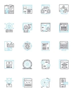 E-commerce marketing linear icons set. Conversion, Sales, Traffic, Retargeting Illustrazione stock