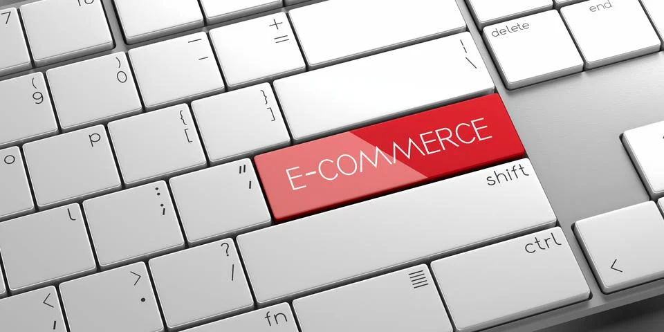 E-commerce - modern computer keyboard - 3D illustration Stock Illustration