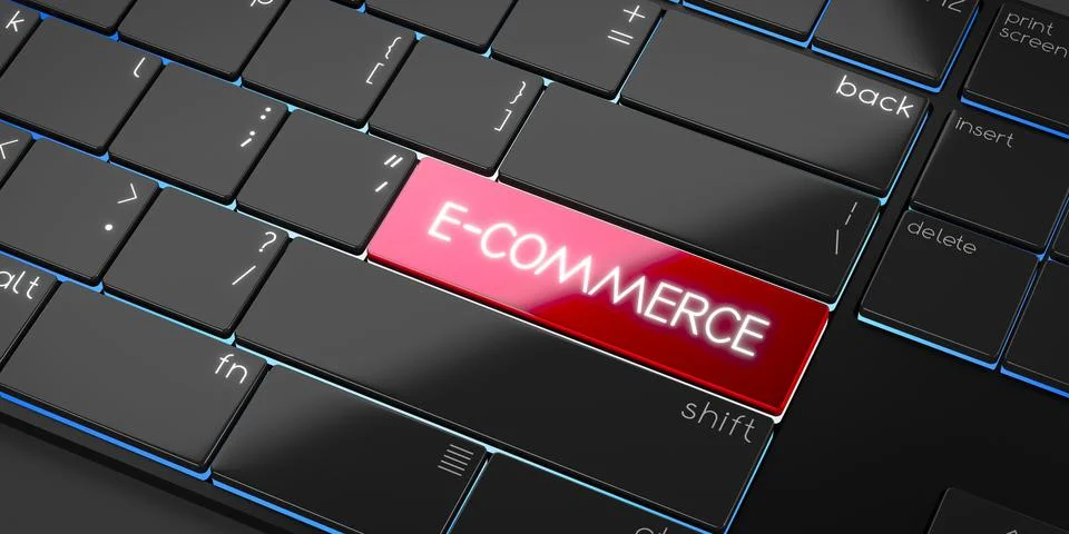 E-commerce - modern computer keyboard - 3D illustration Stock Illustration