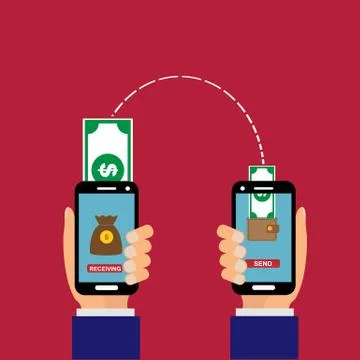 E-commerce, money transfer from mobile phone to mobile phone Ilustración de archivo