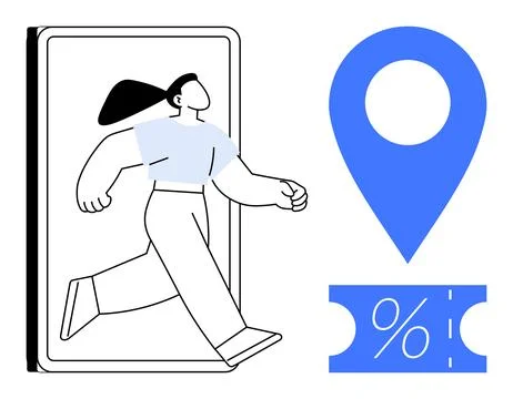 E-commerce, navigation, digital shopping, location-based services, online dea Stock Illustration