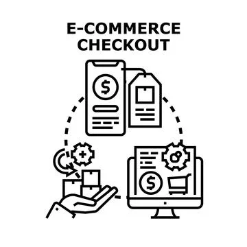 E commerce online checkout process buying concept Illustrazione stock