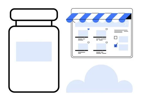 E-commerce, online pharmacy, cloud services, retail technology, healthcare sh Illustrazione stock