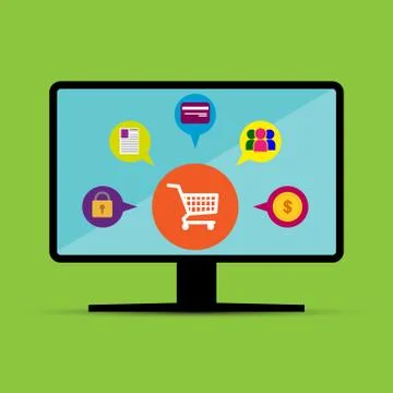 E-Commerce, online purchase of goods and services. Stock Illustration