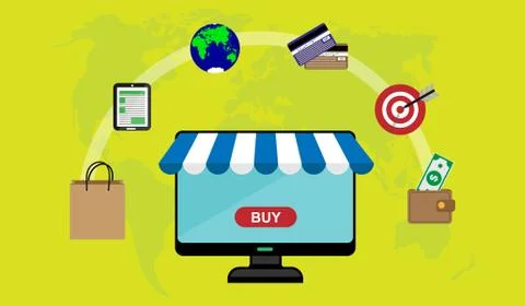 E-Commerce, online purchase of goods and services Ilustración de archivo
