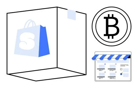 E-commerce, online shopping, cryptocurrency payments, blockchain technology,  Stock Illustration