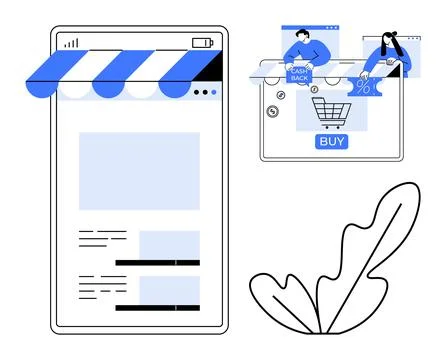 E-commerce, online shopping, digital transactions, cash back programs, retail 库存插图