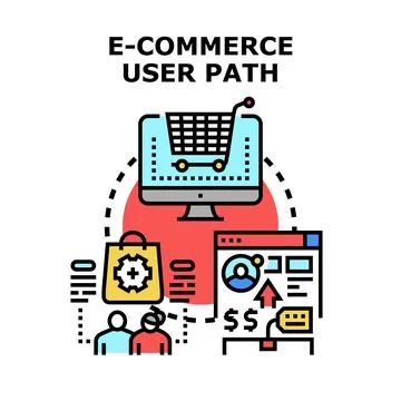 E commerce online shopping user path concept Иллюстрация