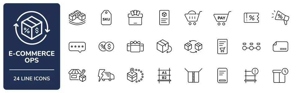 E-commerce Operations and Logistics Line Icon Set with Editable Stroke. Stock Illustration