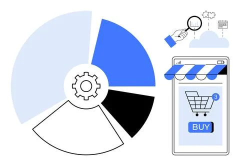 E-commerce Optimization and Analytics for Online Shopping and Market Analysis Illustrazione stock