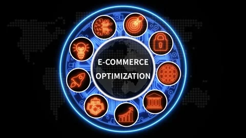 E-commerce optimization Business Technology Circular Icons Animation Stock Footage 340332653