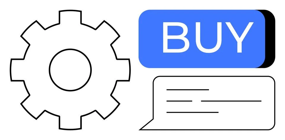 E-commerce Optimization Components Buy Button, Gear Icon, and Speech Bubble Stock Illustration
