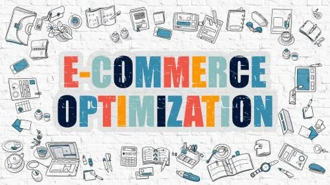 E-Commerce Optimization Concept with Doodle Design Icons Stock Illustration