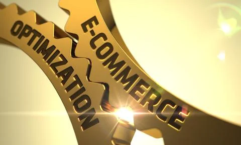 E-Commerce Optimization on the Golden Metallic Gears 스톡 일러스트