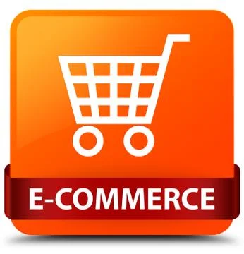 E-commerce orange square button red ribbon in middle Stock Illustration