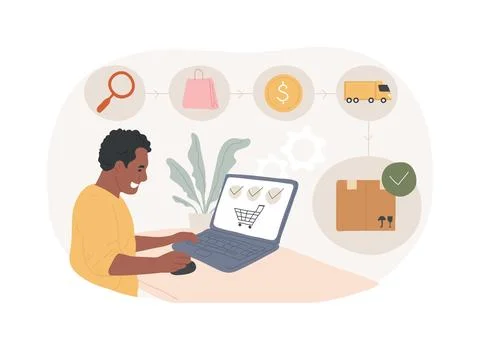 E-Commerce order processing isolated cartoon vector illustrations. Illustrazione stock