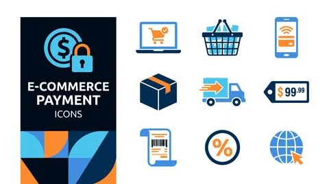 E-Commerce Payment Icons Set for Online Shopping and Business Transactions. Stockillustratie