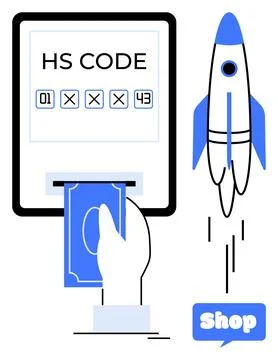 E-commerce Payment Processing with HS Code and Rocket Launch Illustration Stock Illustration
