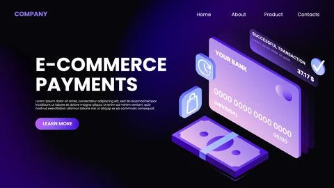 E-Commerce Payments. Gradient Landing WebPage Template Stock Illustration