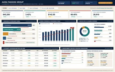 E-commerce Performance Analytics Dashboard with Sales Funnel and Revenue Data Ilustración de archivo