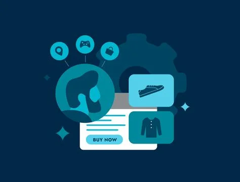 E-commerce personalization driven by AI recommendations and online user behavior Illustrazione stock
