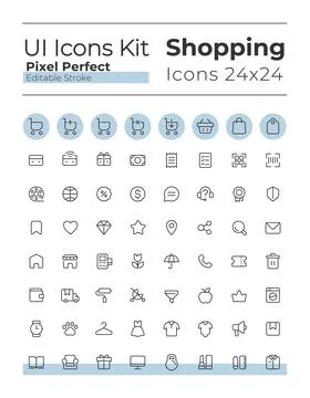 E commerce pixel perfect linear ui icons set 스톡 일러스트