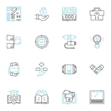 E-commerce plan linear icons set. Online, Sales, Retail, Marketing, Strategy Illustrazione stock
