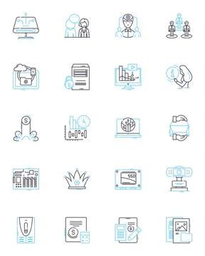E-commerce plan linear icons set. Online, Sales, Retail, Marketing, Strategy Illustrazione stock