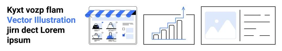 E-commerce Platform with Analytics Graph and Content Management Interface Illustrazione stock