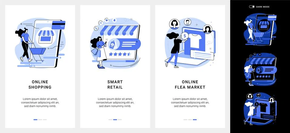 E-commerce platform mobile app UI kit. Stock Illustration