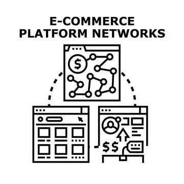 E commerce platform networks connecting online business processes Stockillustratie