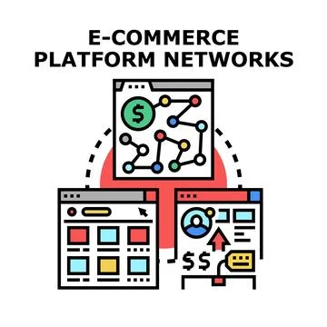 E commerce platform networks connecting online business processes Stock Illustration