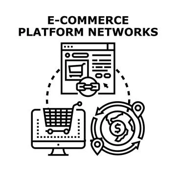 E commerce platform networks connecting global online shopping Stock Illustration