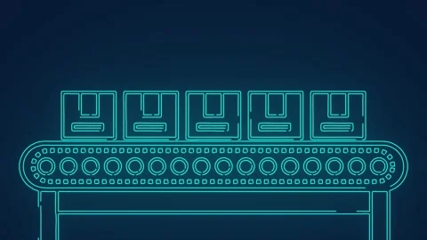 E commerce product orders processing and shipping moving on conveyor belt Stock Footage 264962133