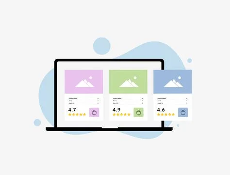 E-commerce product rating systems help customers choose quality goods through Stock Illustration