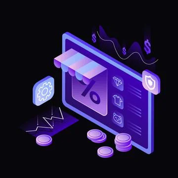 E-commerce Project Illustration. Online Shopping. Sales. Black Template Stock Illustration