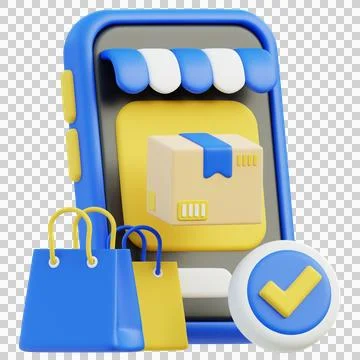 E-Commerce Purchase Checklist with Package and Shopping Bags Stock Illustration