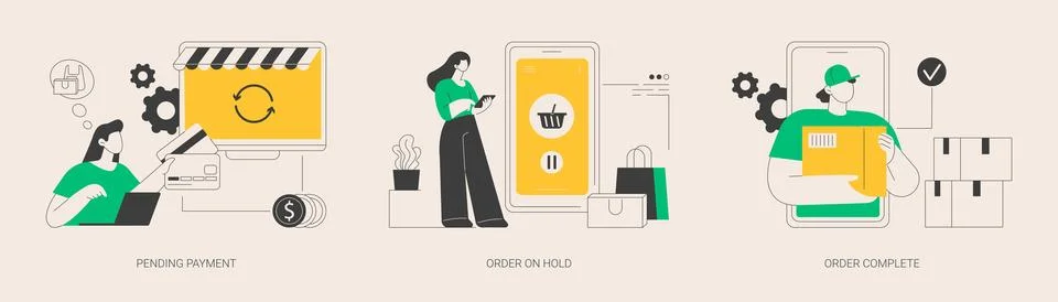 E-commerce purchase processing abstract concept vector illustrations. Stockillustratie