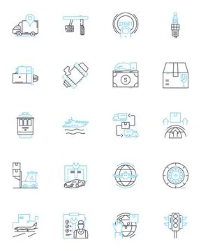 E-commerce Purchasing linear icons set. Checkout, Payment, Cart, Shopping Stock Illustration