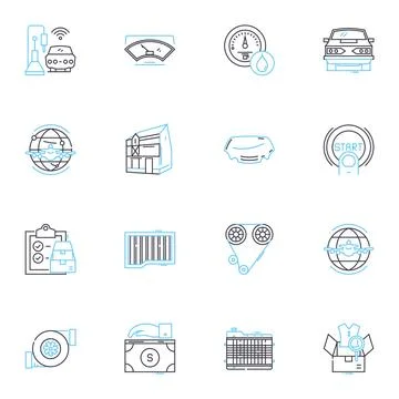 E-commerce Purchasing linear icons set. Checkout, Payment, Cart, Shopping Stock Illustration