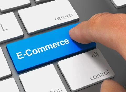 E commerce pushing keyboard with finger 3d illustration Stock Illustration