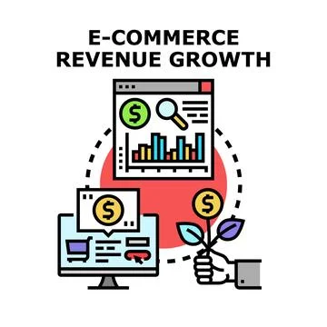 E commerce revenue growth developing business strategy online Stock Illustration